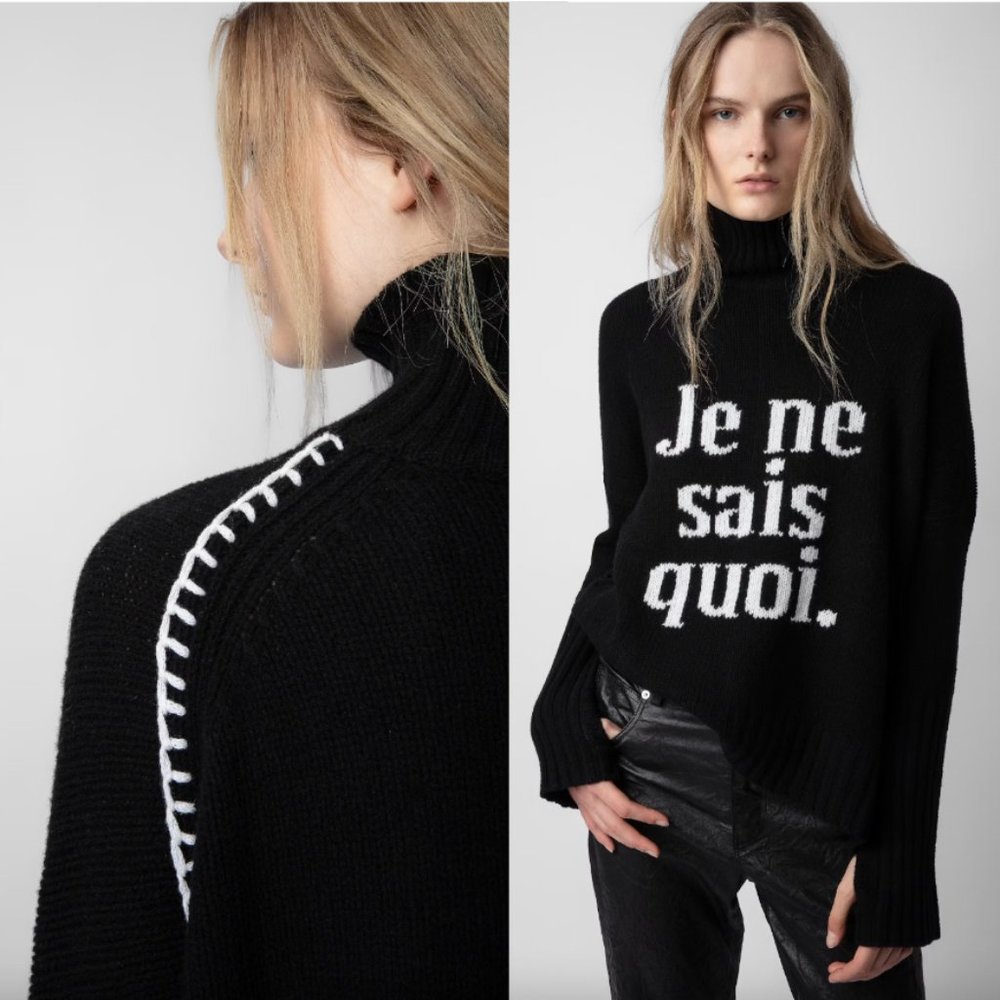 Zadig & Voltaire Alma Black Merino Wool JNSQ Turtleneck Sweater